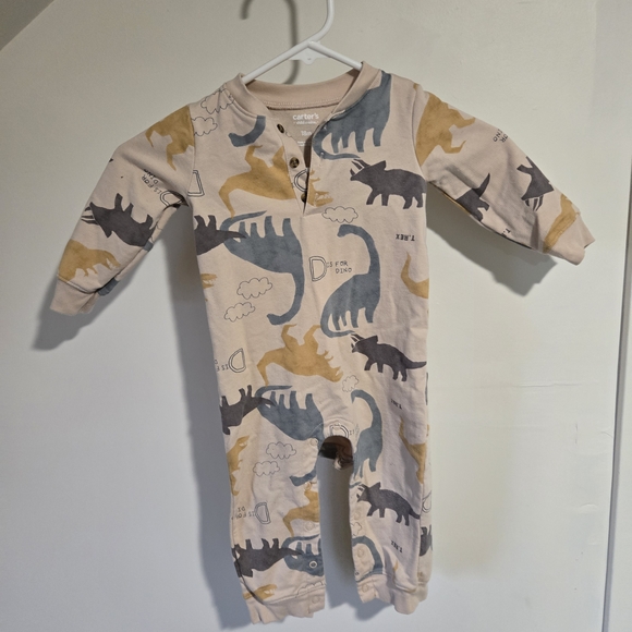 Carter's Dinosaur Print Footie - Cream and Gray - Picture 1 of 2